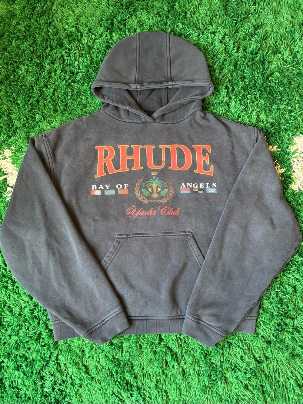 Rhude Black Crewneck Hoodie with Red Logo